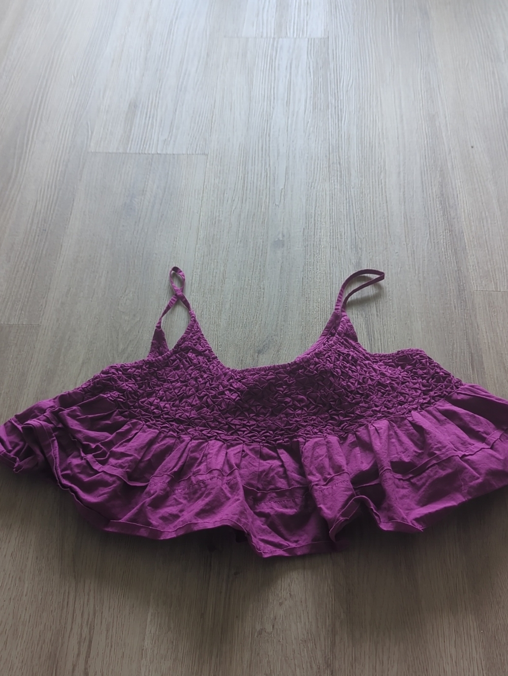 Anthropologie Magenta Smocked Ruffle Crop Top